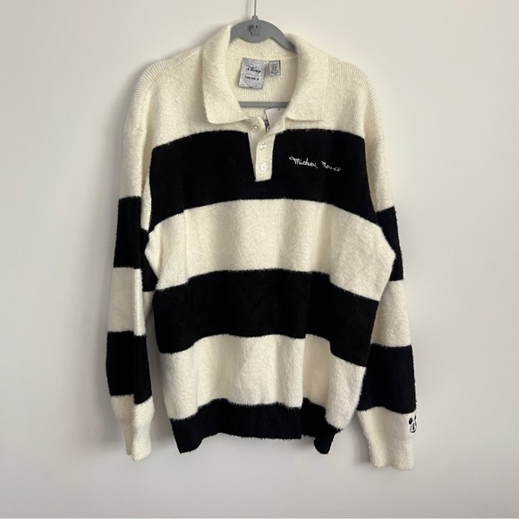 Forever 21 Other - Disney x Forever 21 Mickey Mouse Fuzzy Striped Polo Rugby Sweater Size XXL Men’s